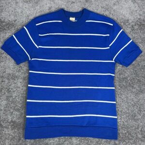 Penney's Sweater Men's Medium Blue Striped Orlon Short Sleeve Inn Shop Towncraft